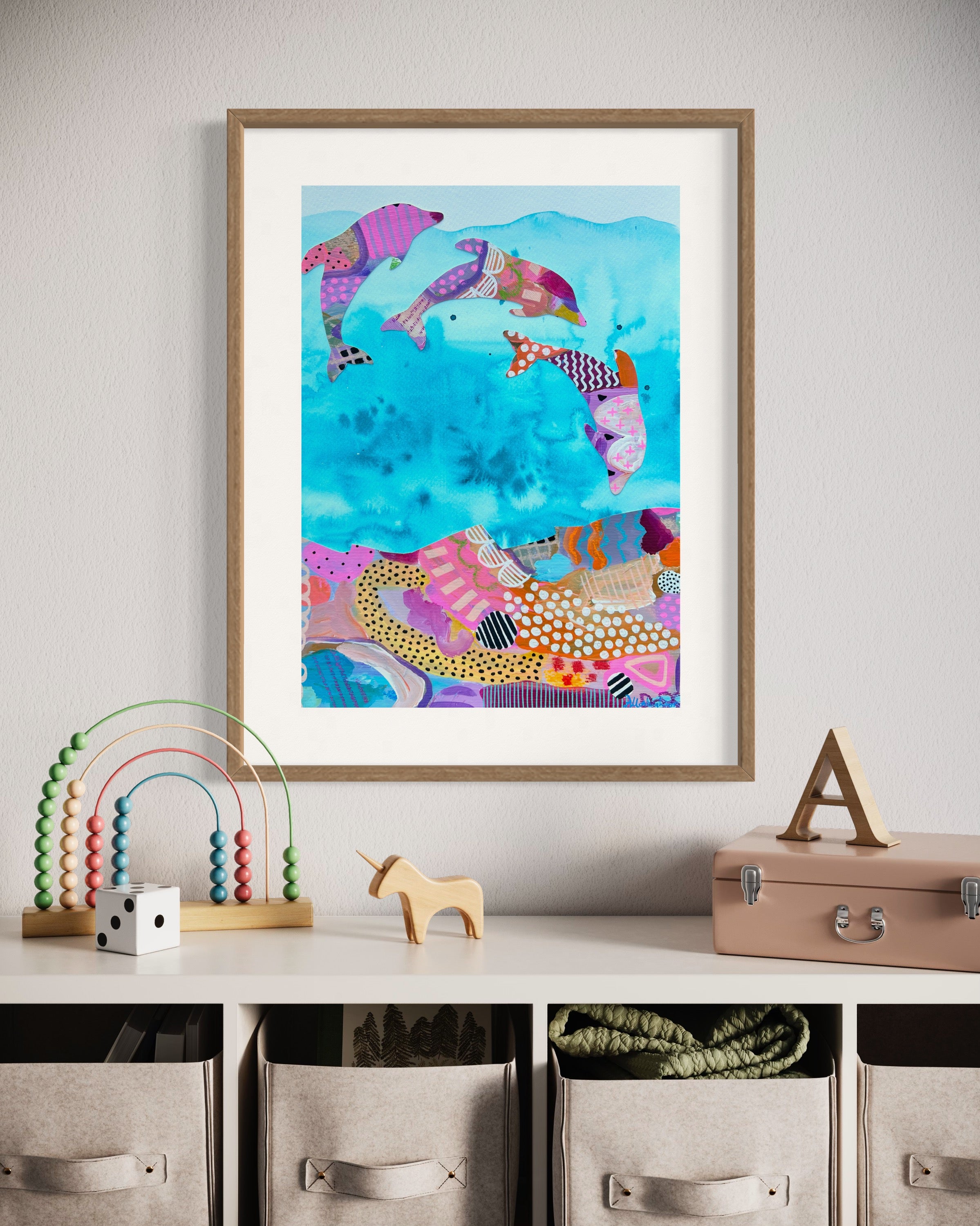 'DOLPHIN DIVE' Original A3 Mixed Media on Paper