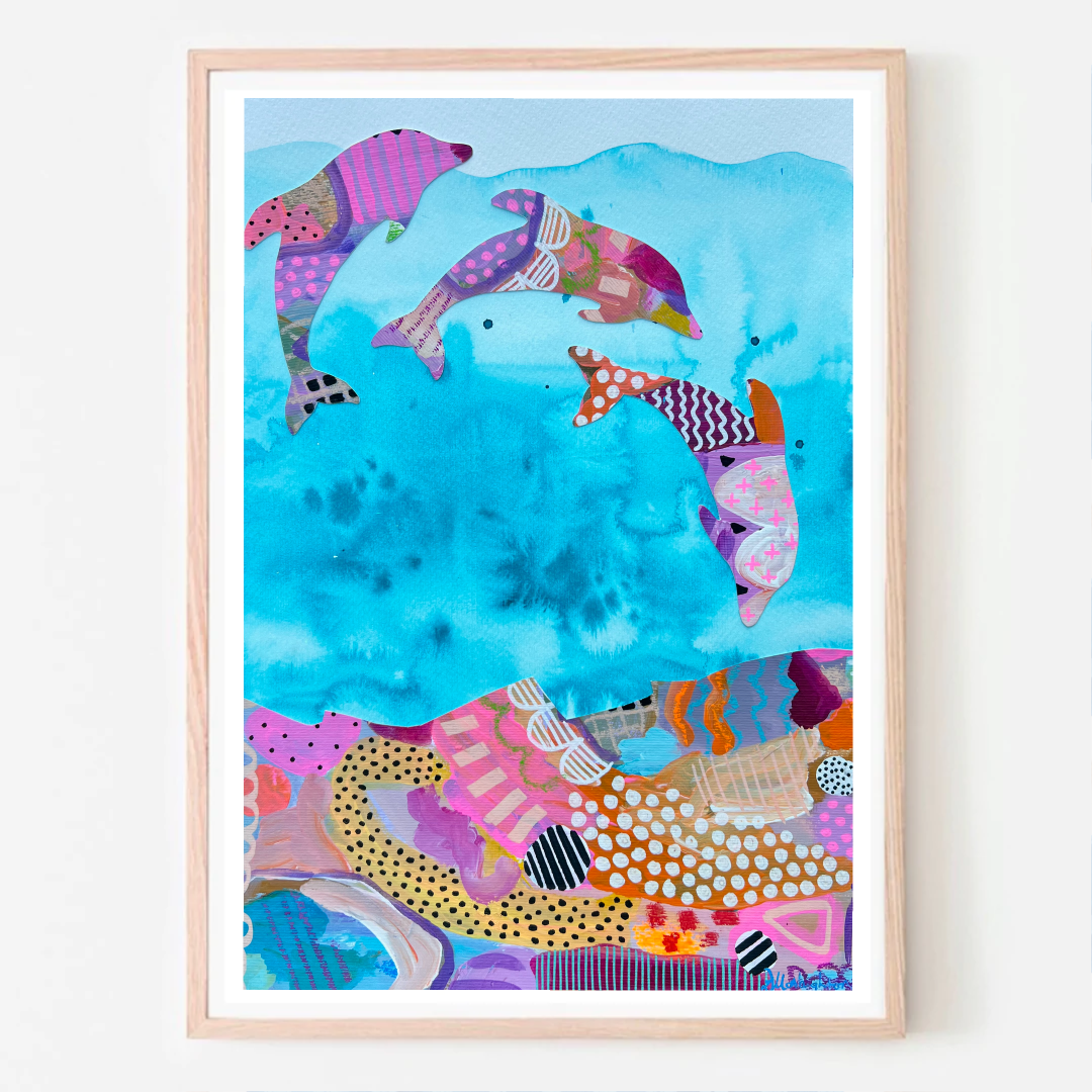 'DOLPHIN DIVE' Original A3 Mixed Media on Paper