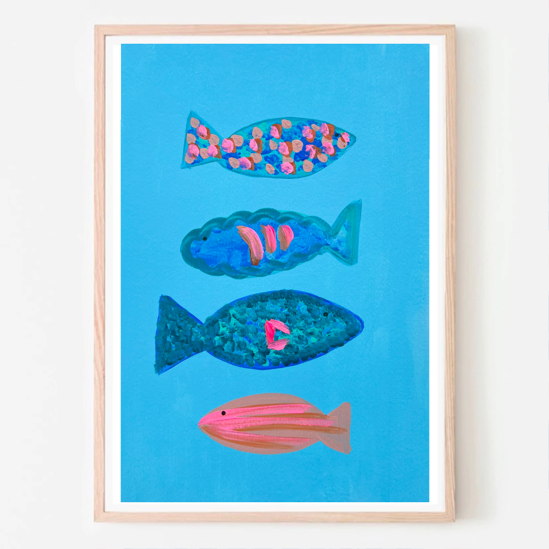 'FOUR FISH' Original A3 Mixed Media on Paper