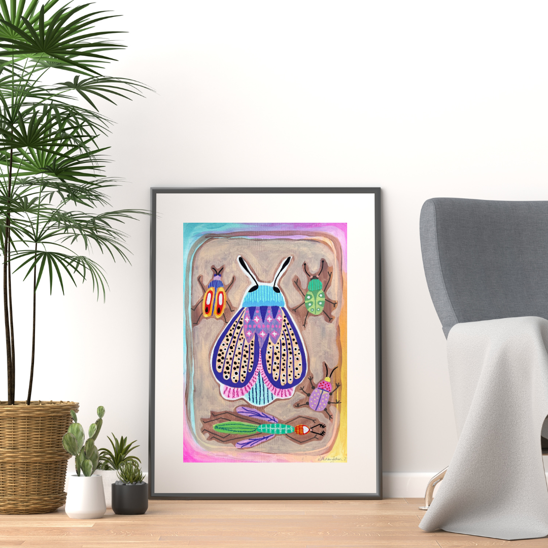 'MOTH AND FRIENDS' Original A3 Mixed Media on Paper