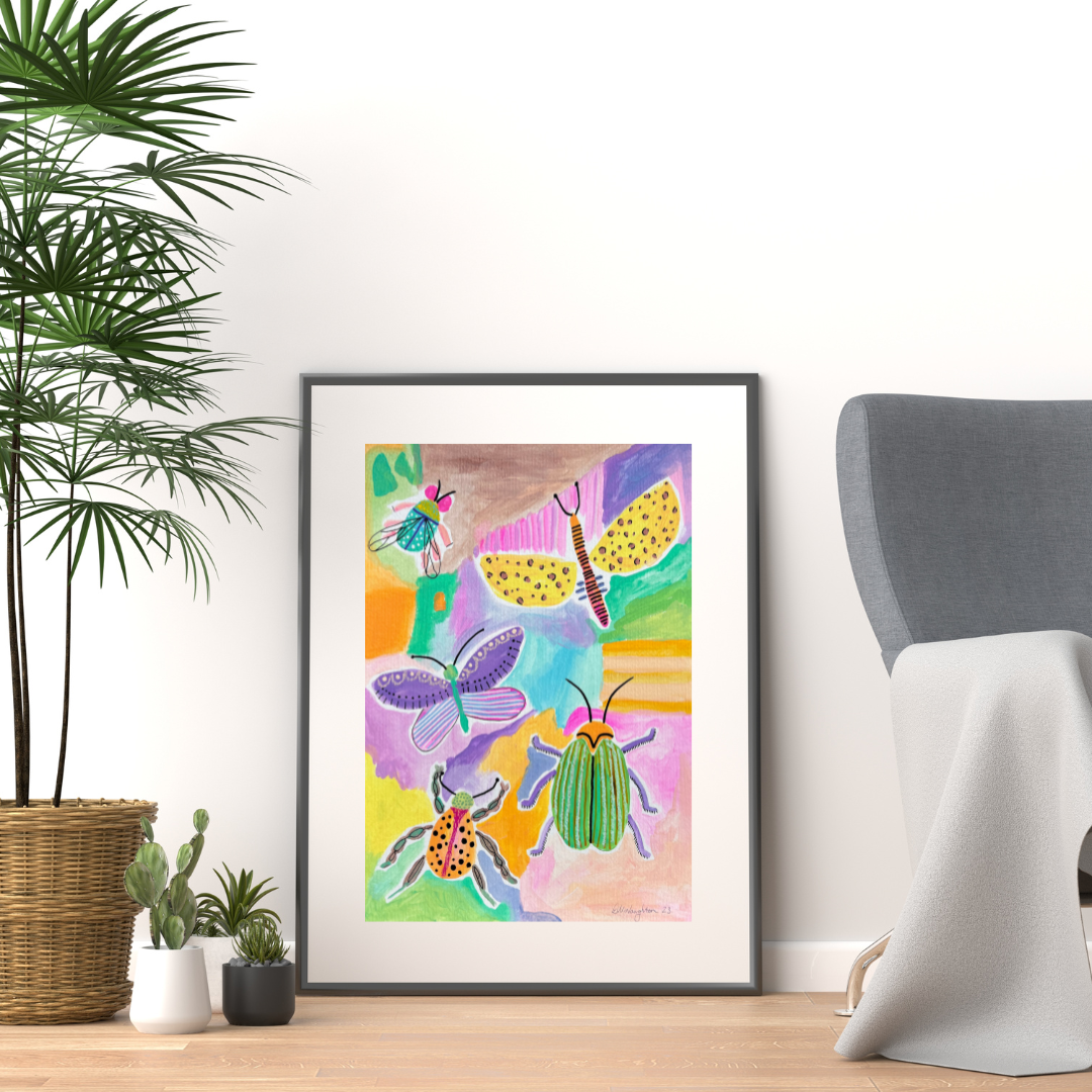 'BEETLE MANIA' Original A3 Mixed Media on Paper