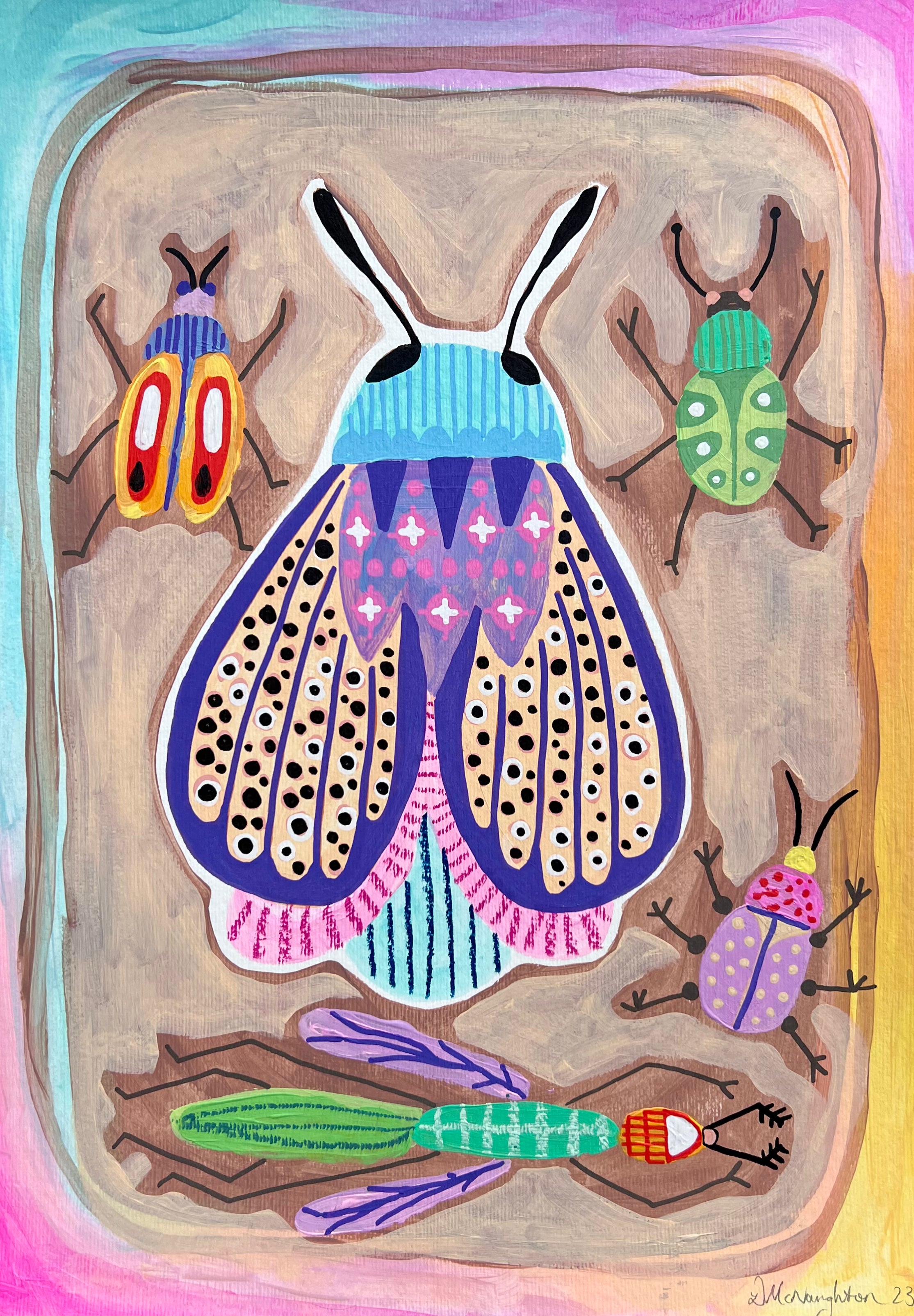 'MOTH AND FRIENDS' Original A3 Mixed Media on Paper
