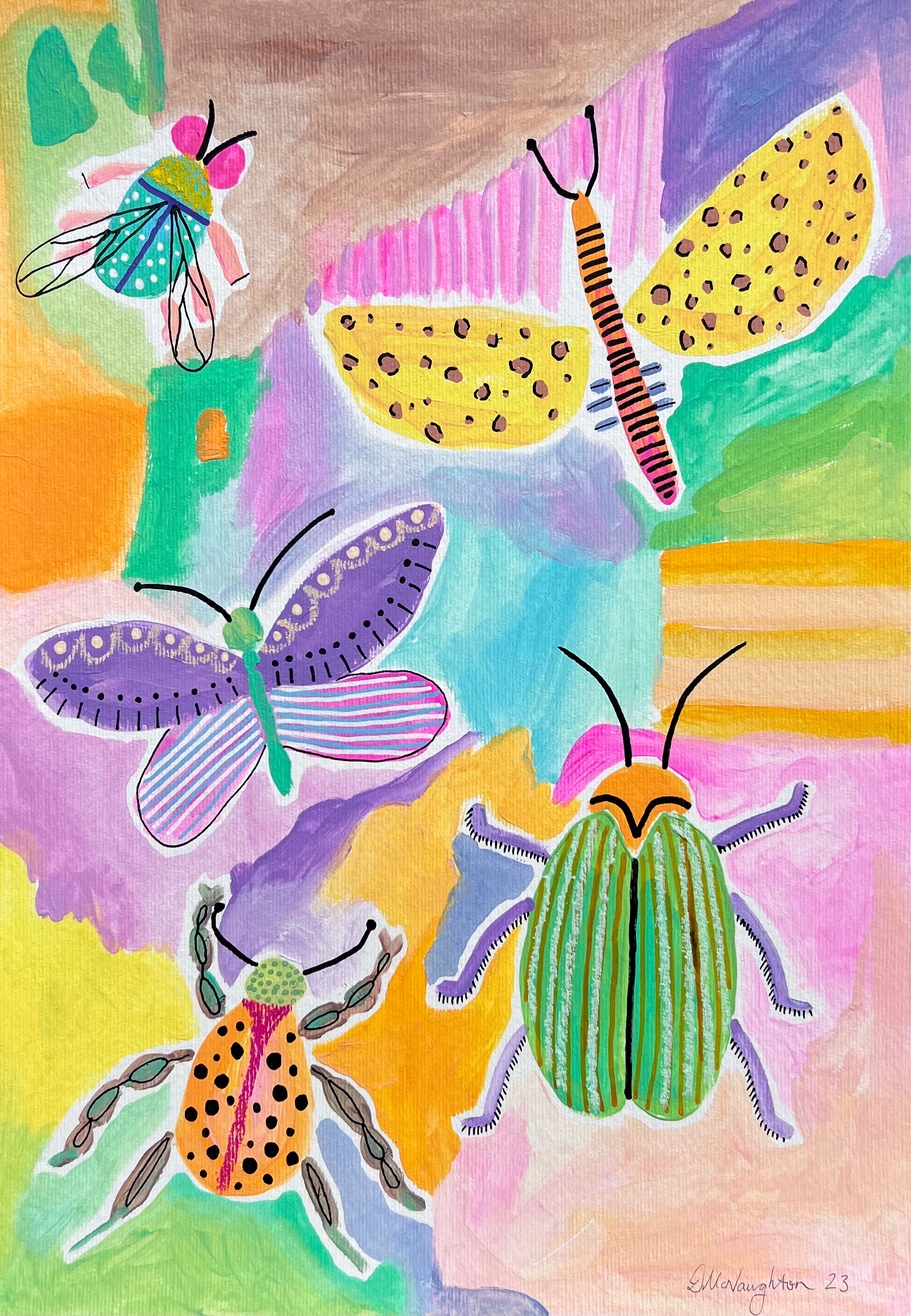 'BEETLE MANIA' Original A3 Mixed Media on Paper